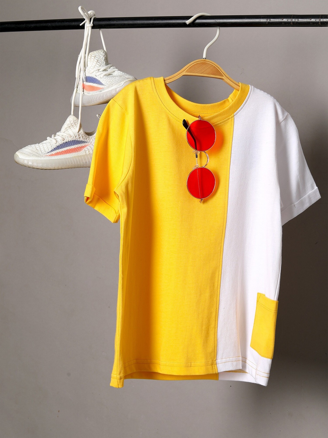 

Jumping Joey Boys Yellow & White Colourblocked Pure Cotton T-shirt