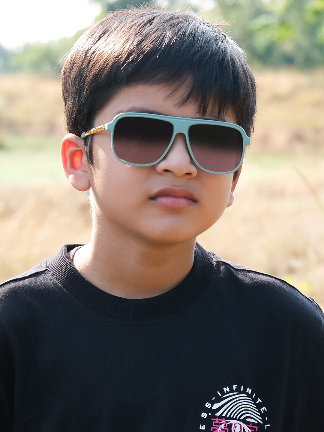 

DukieKooky Unisex Kids Grey Lens & Green Square Sunglasses with UV Protected Lens