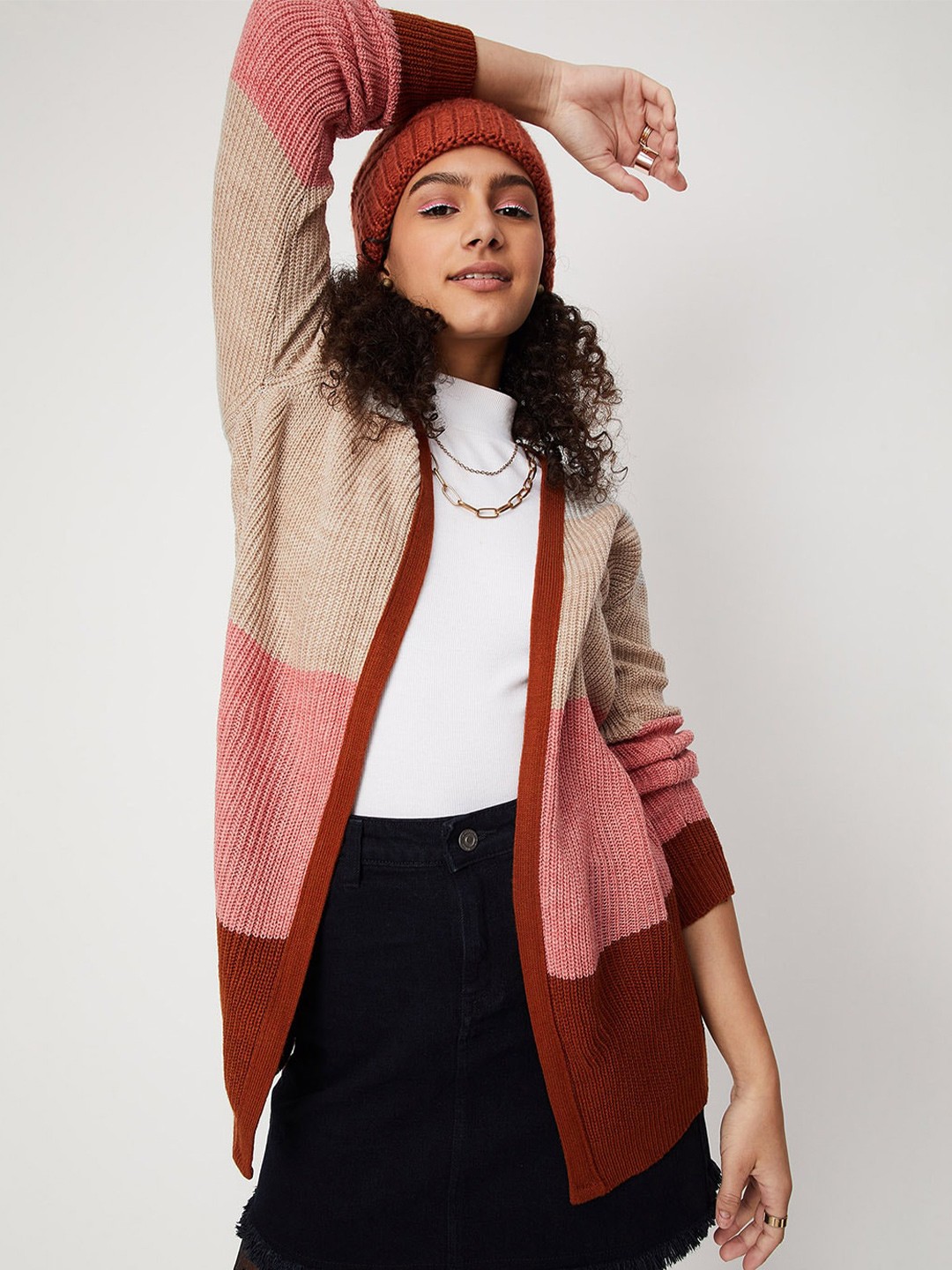 

max Women Brown & Pink Colourblocked Colourblocked Longline