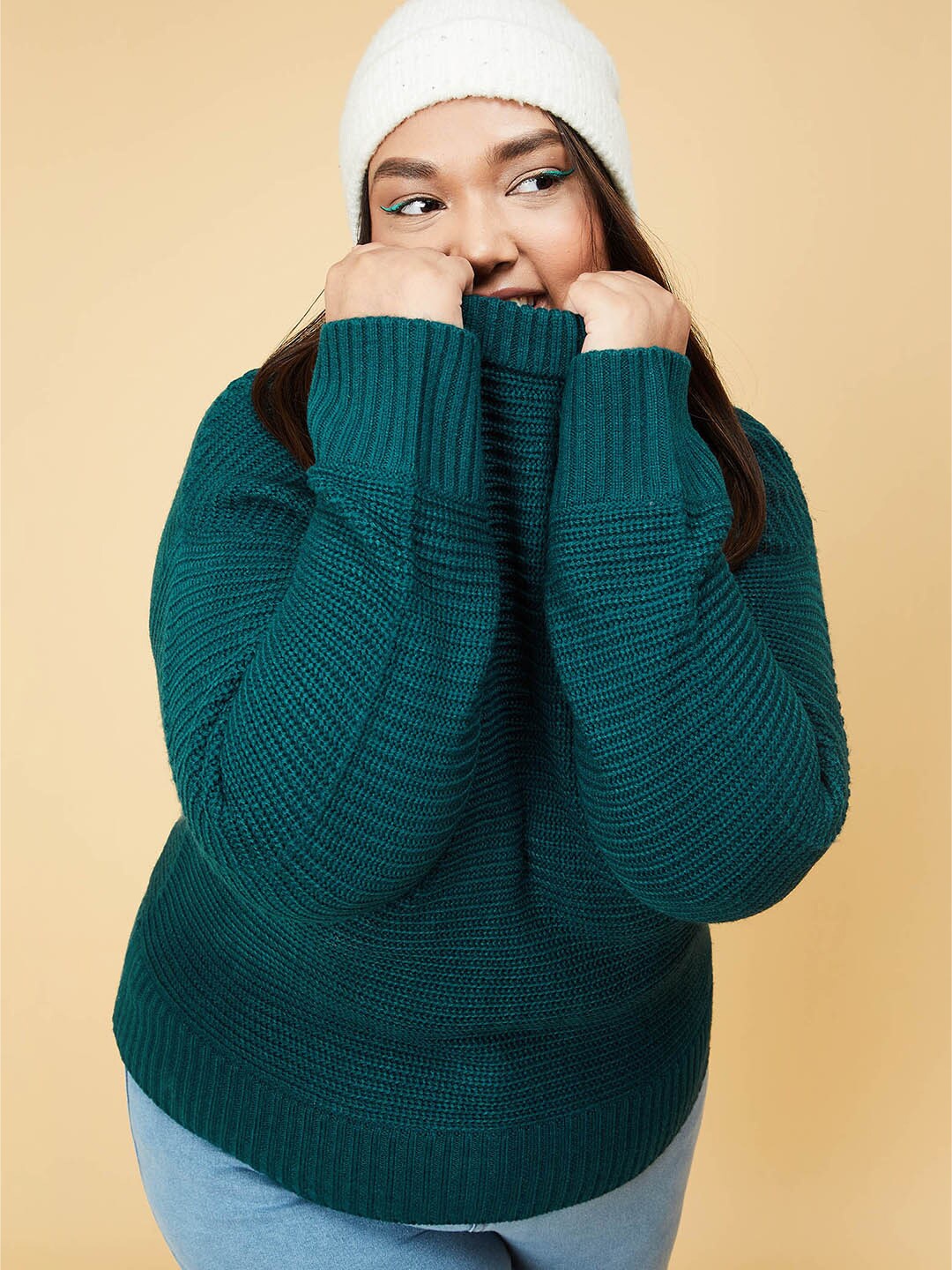 

max Women Green Ribbed Pullover