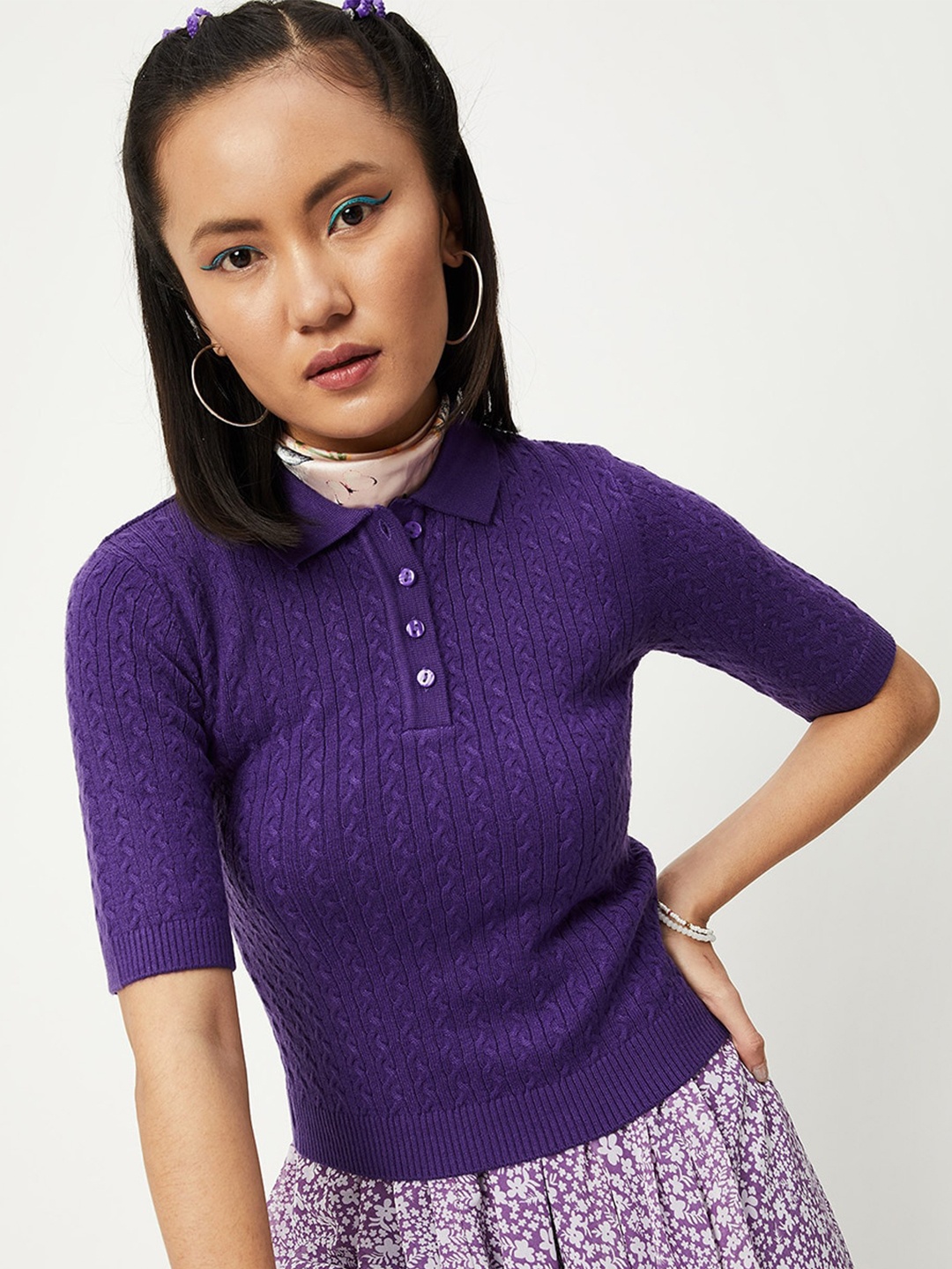 

max Women Purple Cable Knit Pullover