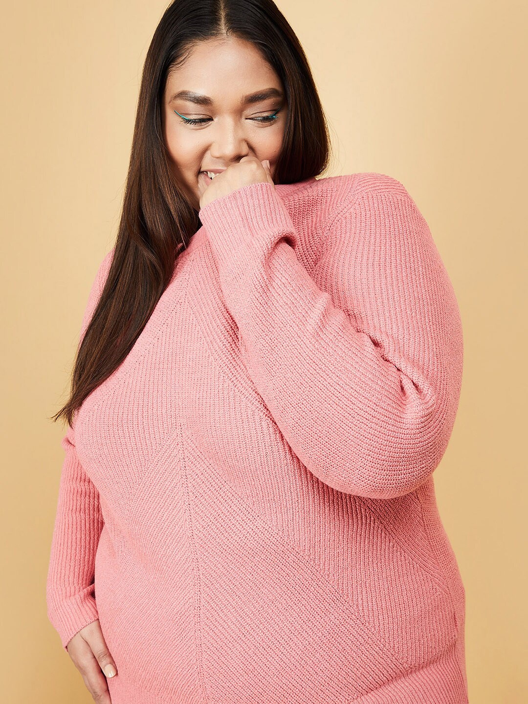 

max Women Peach-Coloured Ribbed Pullover