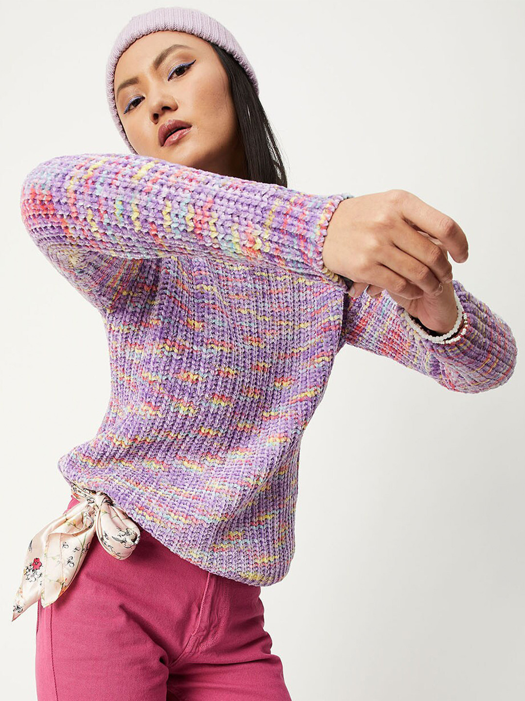 

max Women Lavender & Pink Ribbed Pullover