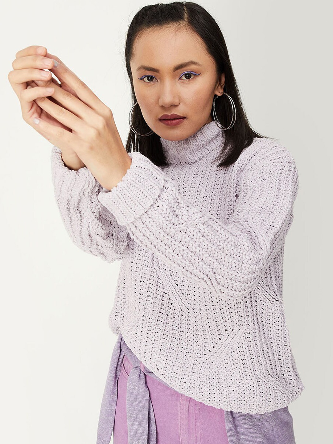 

max Women Purple Ribbed Pullover