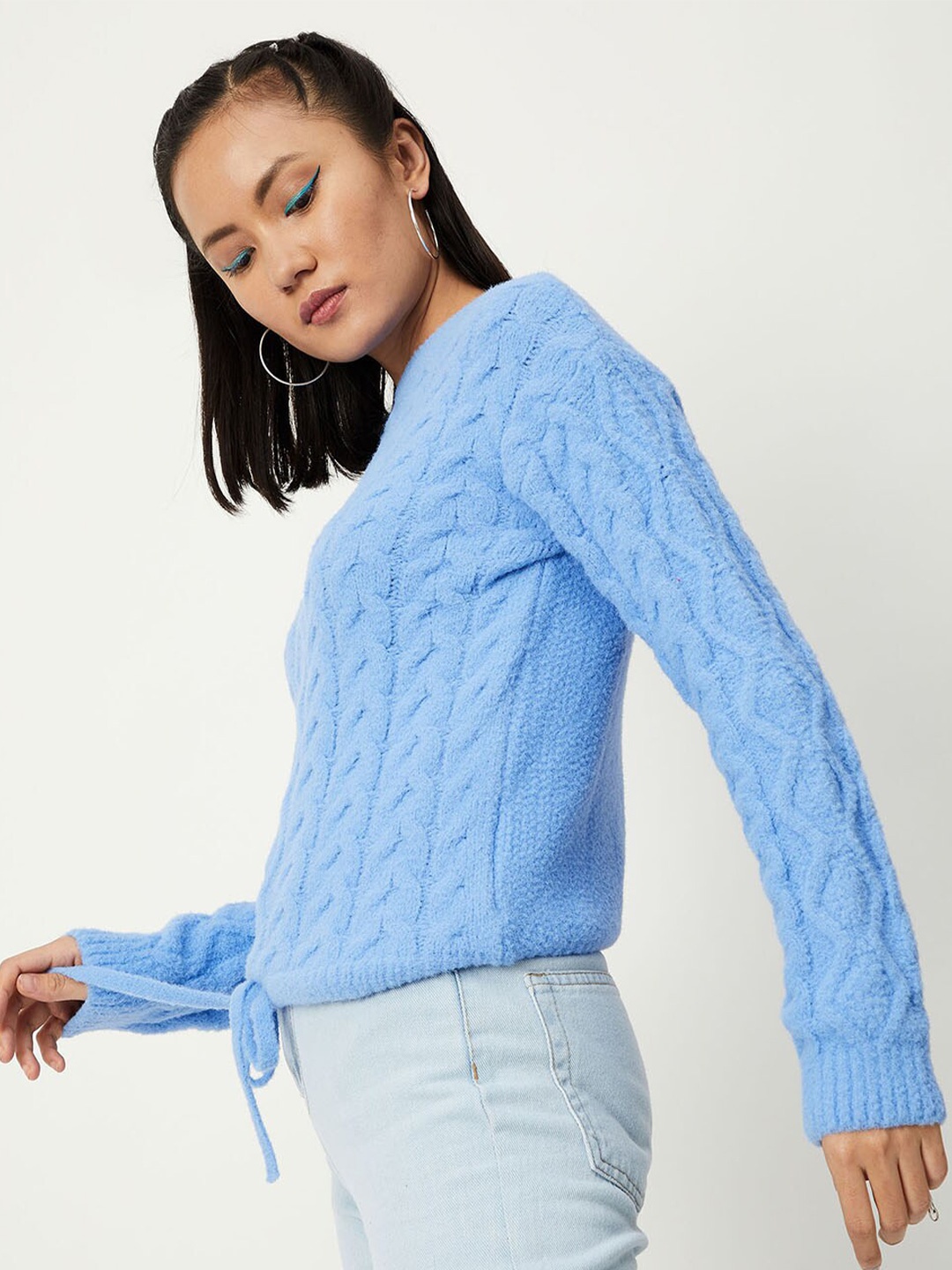 

max Women Blue Cable Knit Pullover