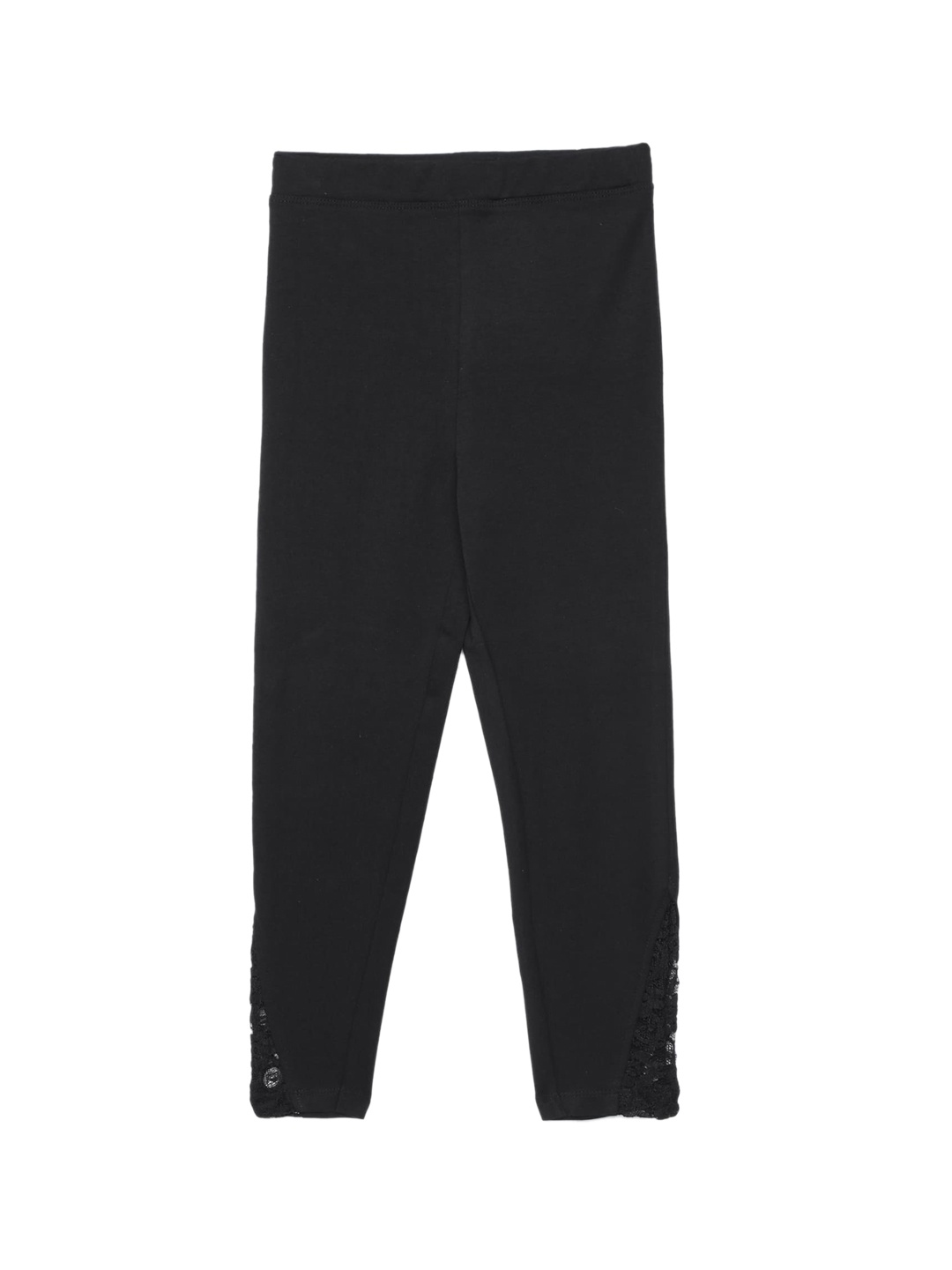 

UNDER FOURTEEN ONLY Girls Black Solid Cotton Ankle-Length Leggings