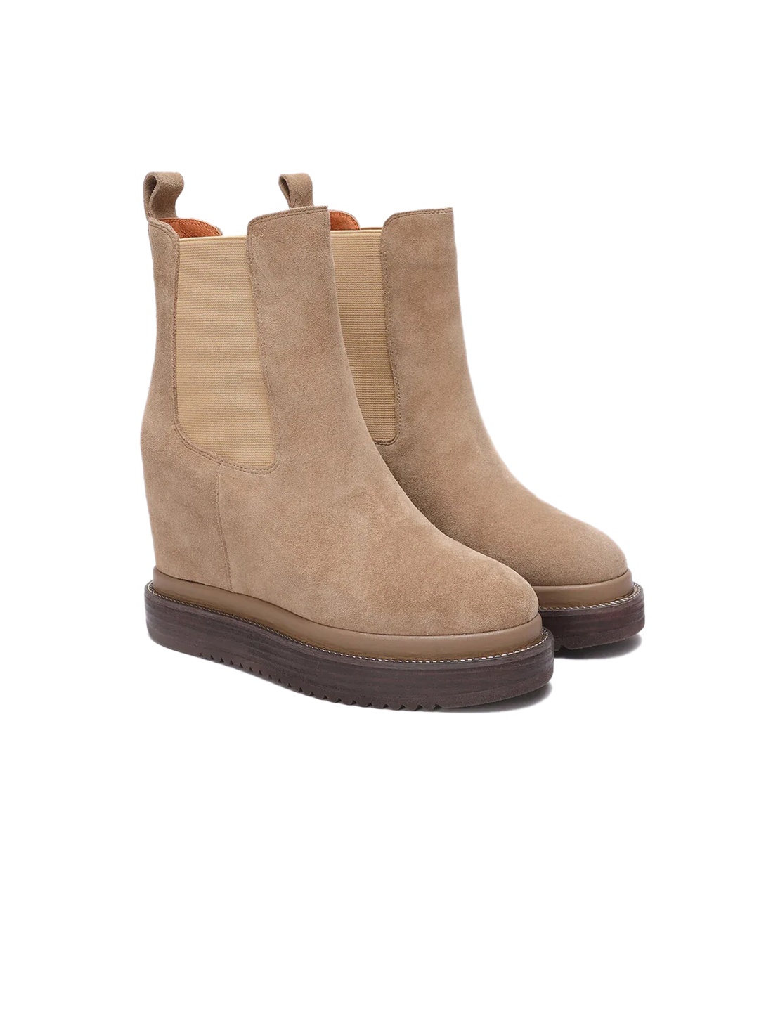 

Saint G Women Taupe Brown Solid Leather Wedge Boots