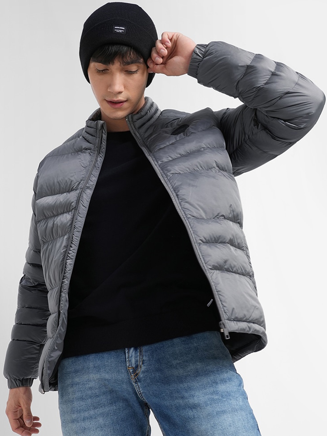 

Jack & Jones Men Grey Geometric Parka Jacket