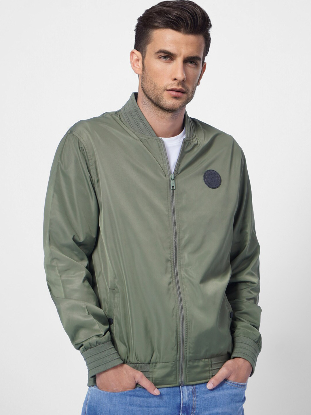

Jack & Jones Men Green Floral Crop Bomber Jacket