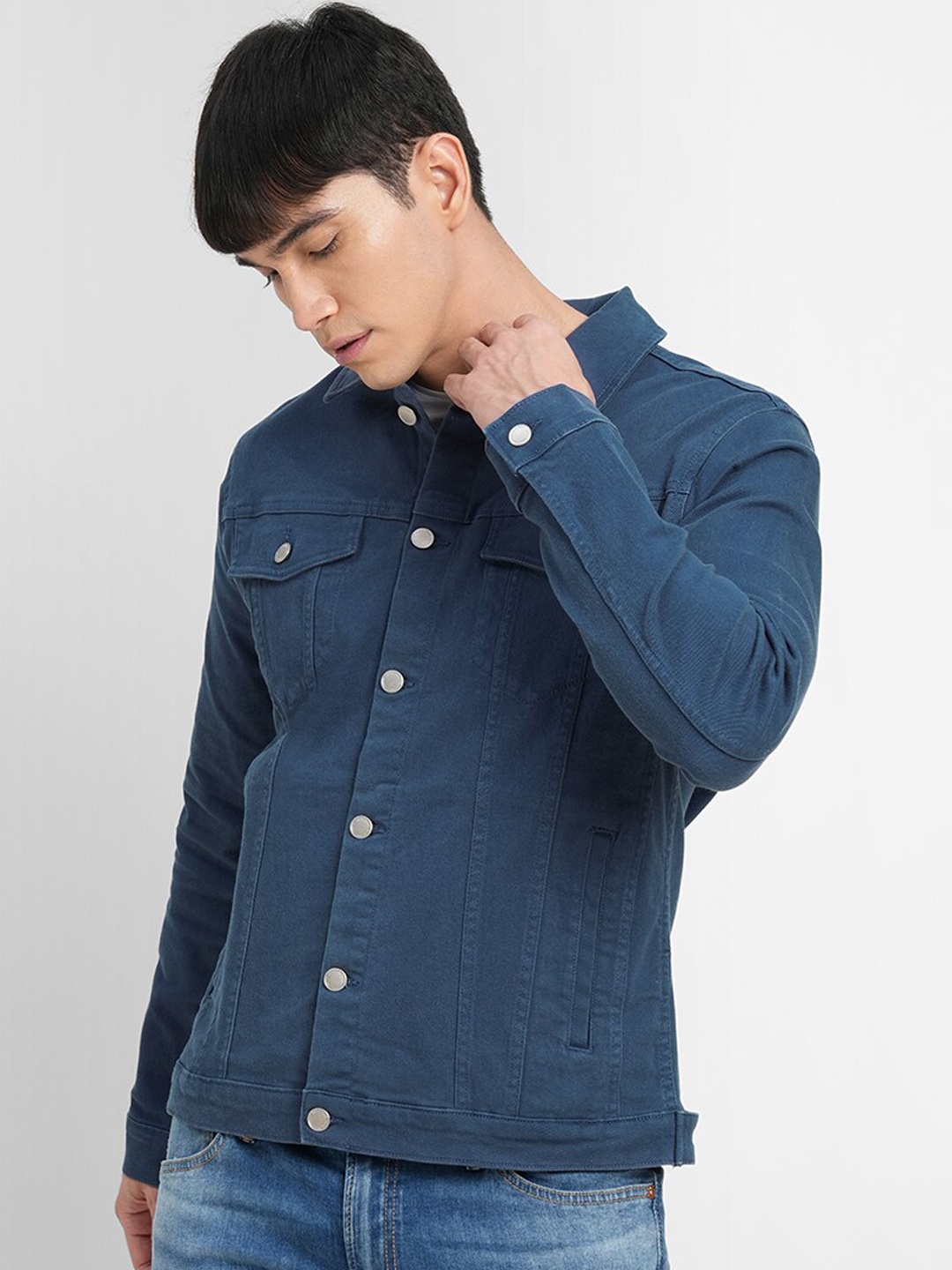 

Jack & Jones Men Blue Denim Jacket with Embroidered