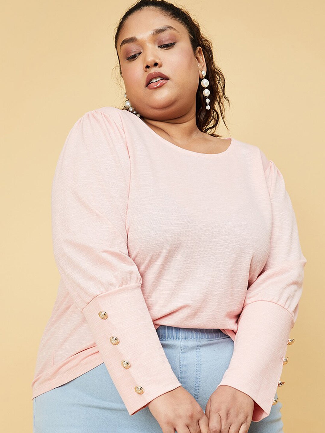 

max Plus Size Pink Long Sleeves Top