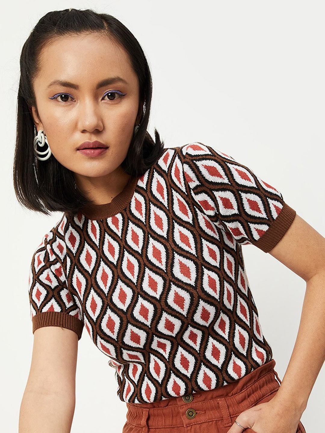 

max Brown Geometric Print Top