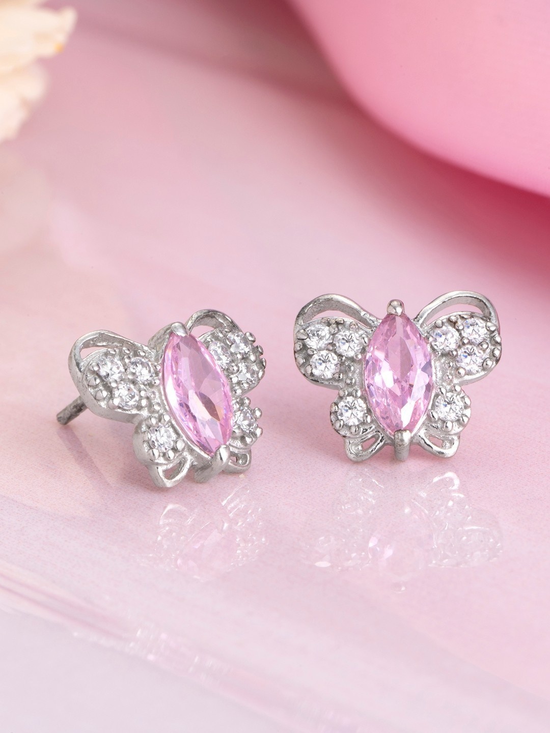 

Zavya Silver-Toned Rhodium-Plated Quirky Studs Earrings