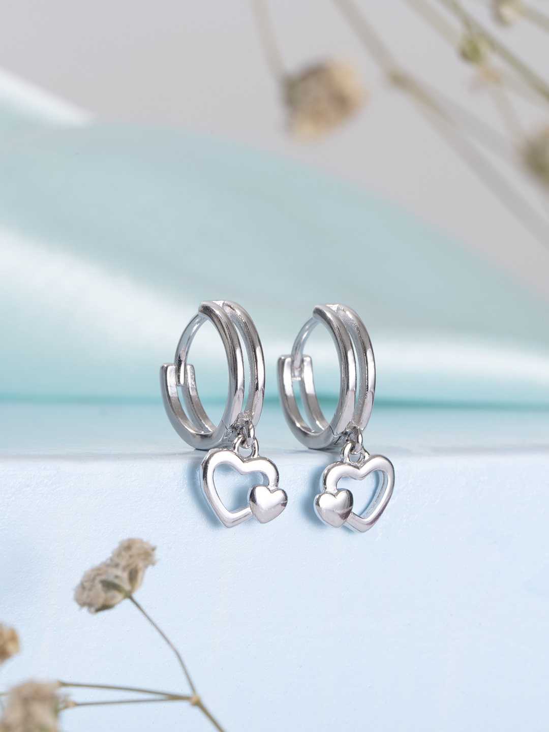 

Zavya Silver-Toned Rhodium-Plated Heart Shaped Hoop Earrings