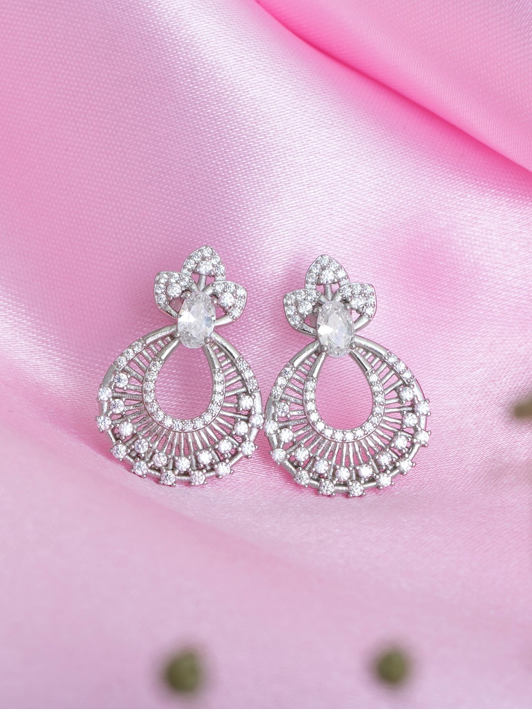 

Zavya Silver-Toned Rhodium-Plated Oval Chandbalis Earrings