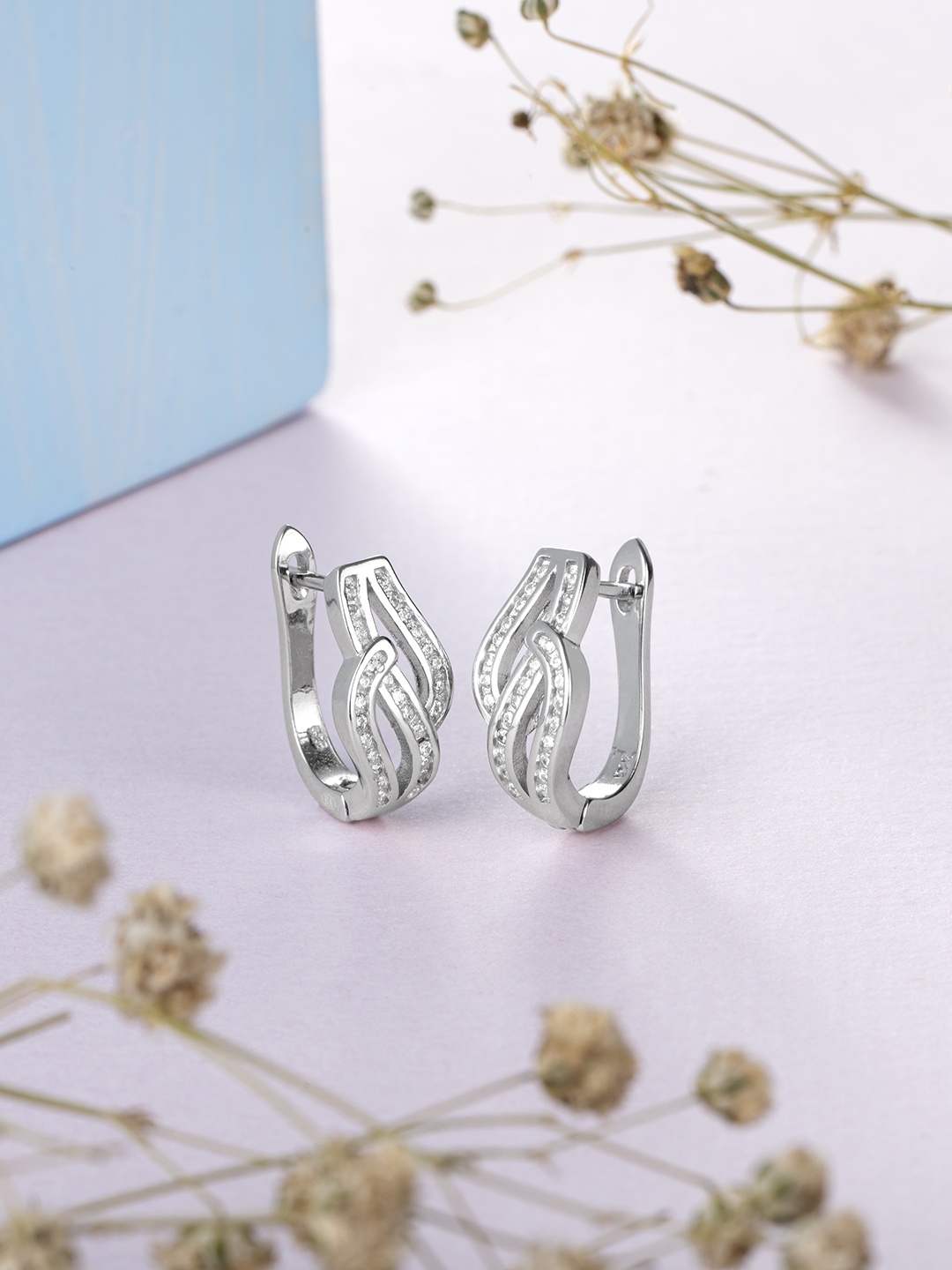 

Zavya Silver-Toned Rhodium-Plated Contemporary Hoop Earrings