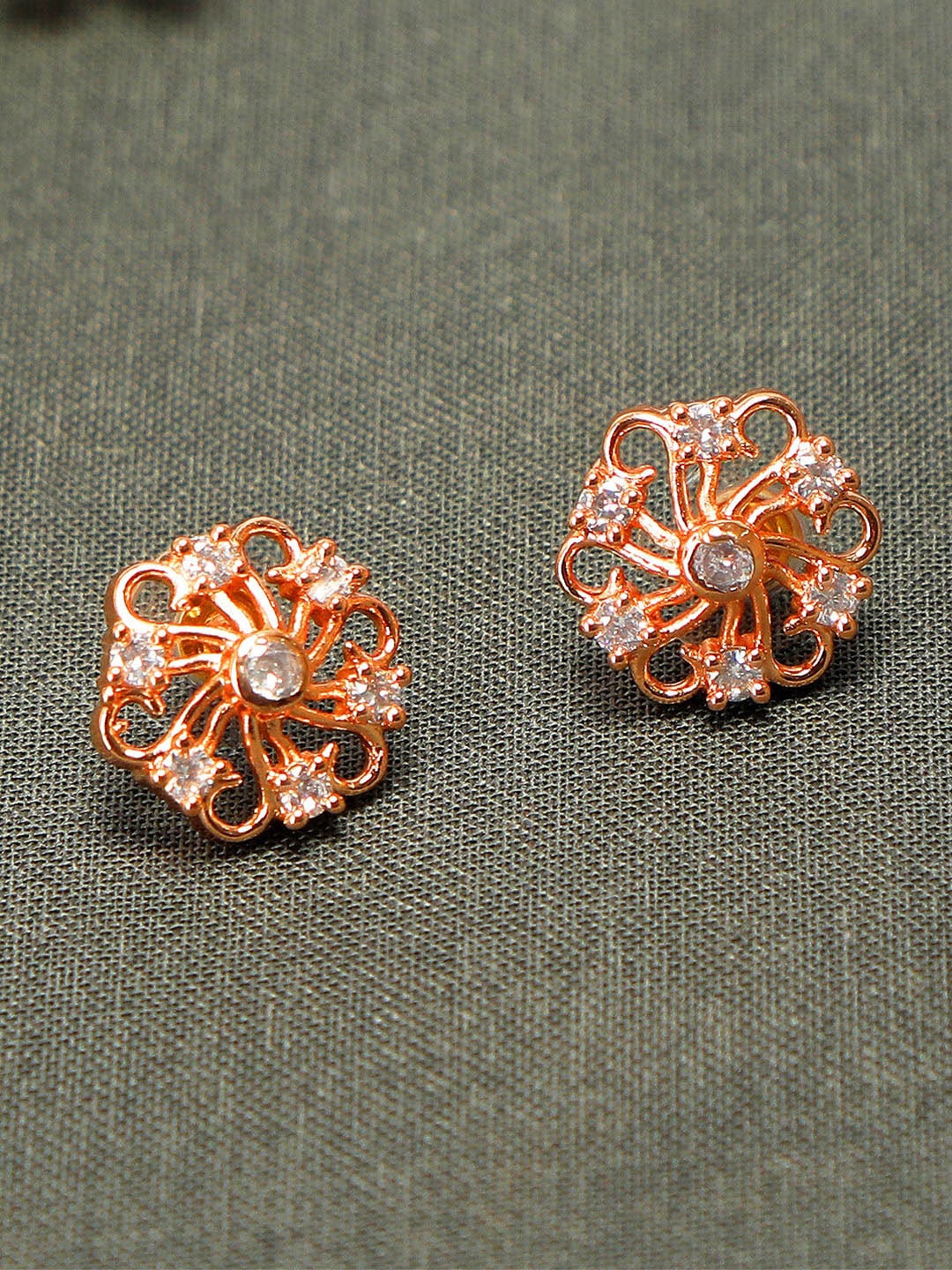 

ZINU Women Rose Gold & White Contemporary Studs Earrings