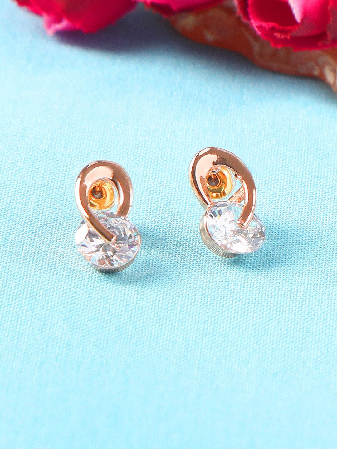 

ZINU Women White Cubic Zirconia studded Rose Gold Plated Contemporary Studs