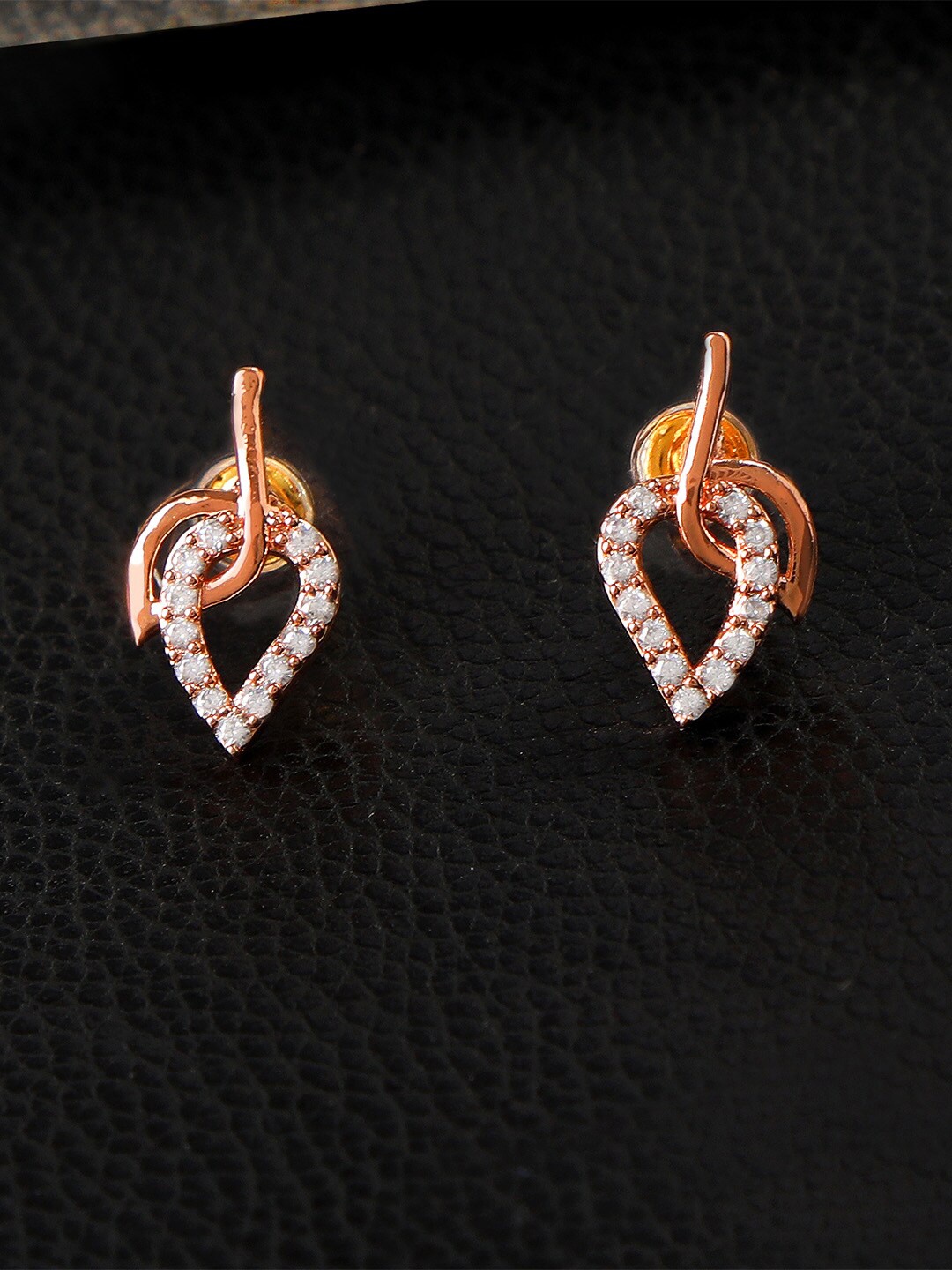 

ZINU Women White Cubic Zirconia studded Rose Gold Plated Studs