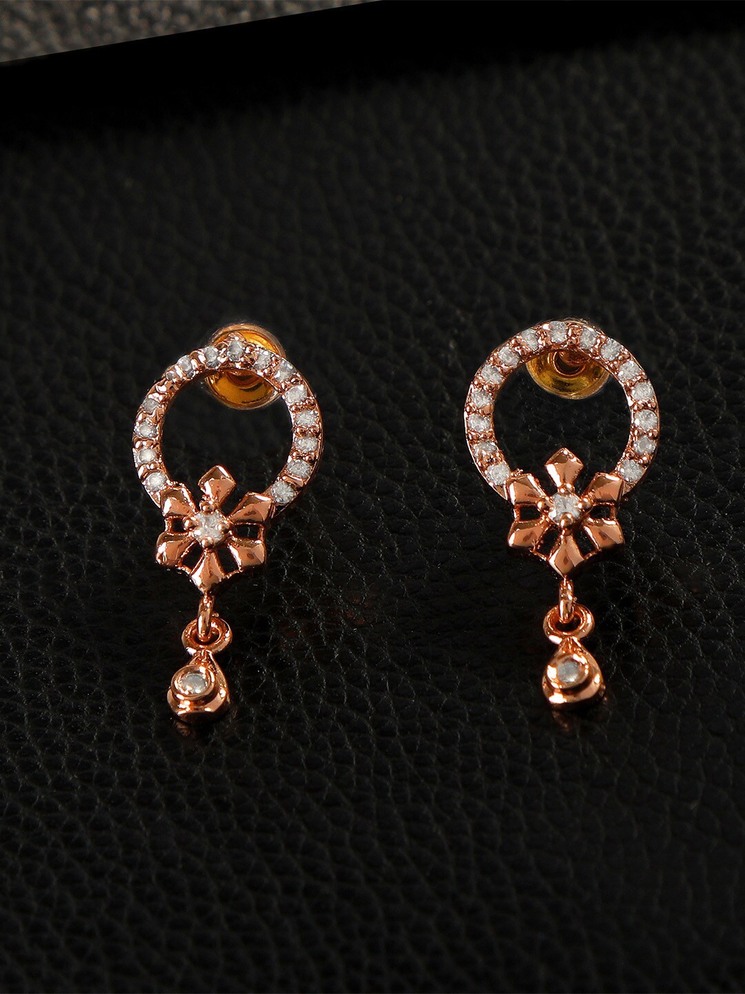 

ZINU Women White Cubic Zirconia studded Rose Gold Plated Drop Earrings