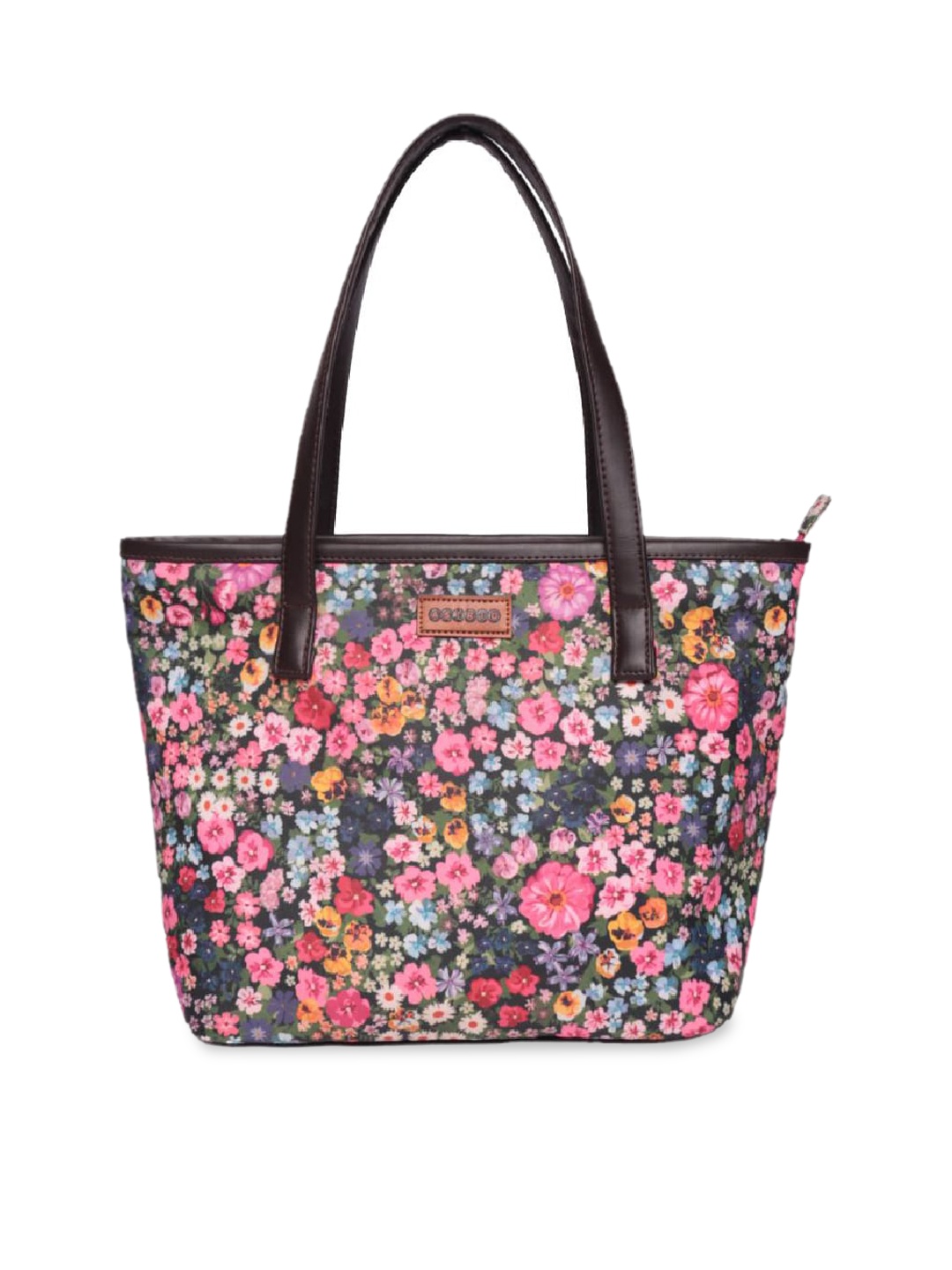 ASTRID Black Floral Printed Structured Shoulder Bag