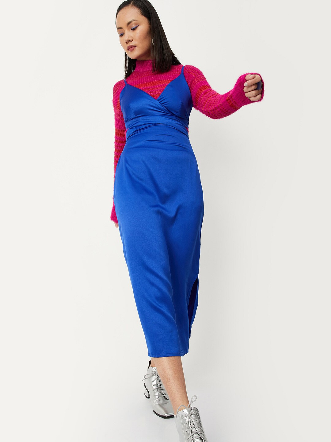 

max Blue Maxi Dress with Cut Outs & Shoulder Straps