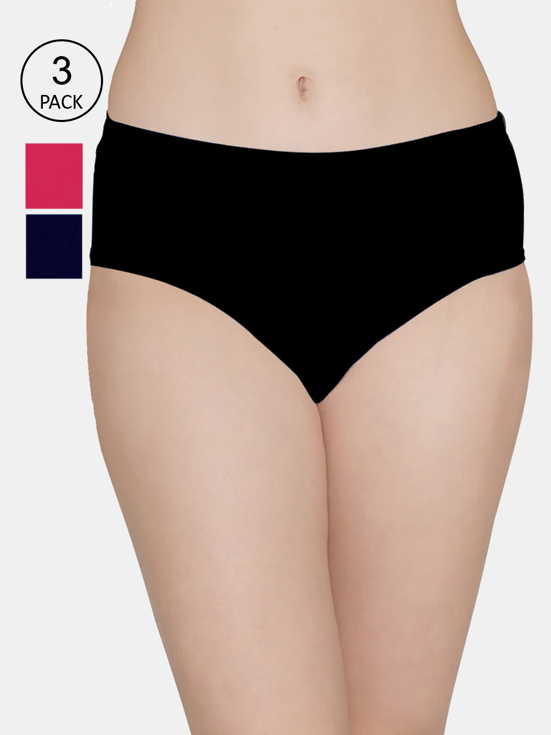 

Kalyani Women Pack Of 3 Black & Navy Blue Solid Hipster Briefs