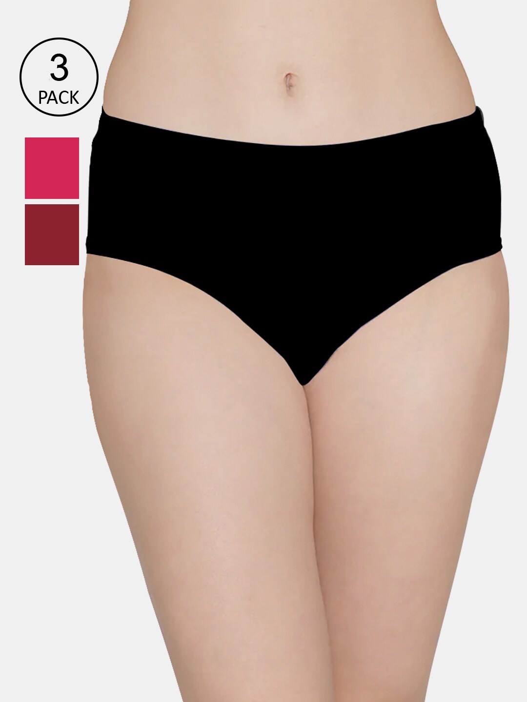 

Kalyani Women Pack Of 3 Black & Pink Hipster Briefs