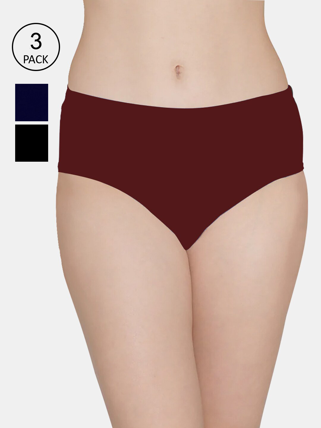 

Kalyani Women Pack of 3 Maroon & Black Solid Cotton Hipsters Briefs