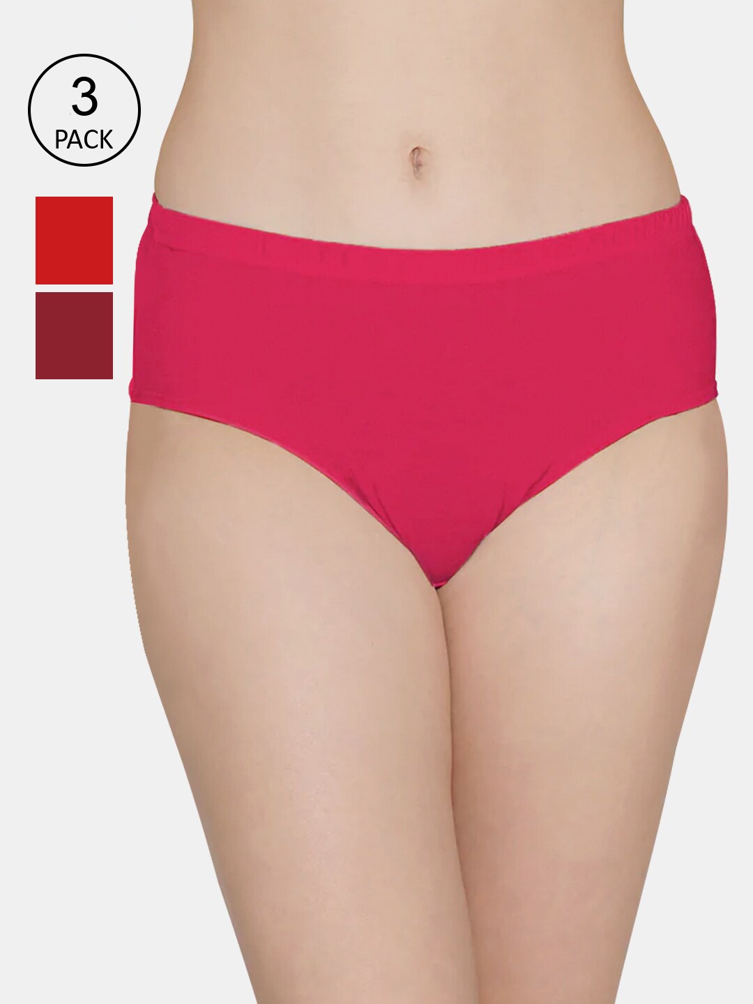 

Kalyani Women Pack Of 3 Pink & Red Solid Hipster Briefs