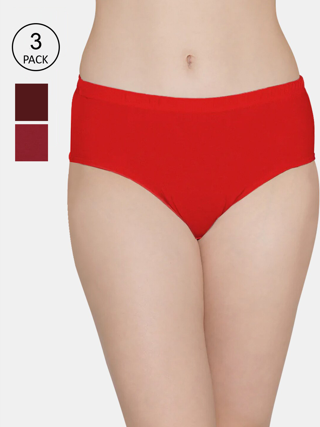 

Kalyani Women Pack Of 3 Red & Maroon Solid Hipster Briefs
