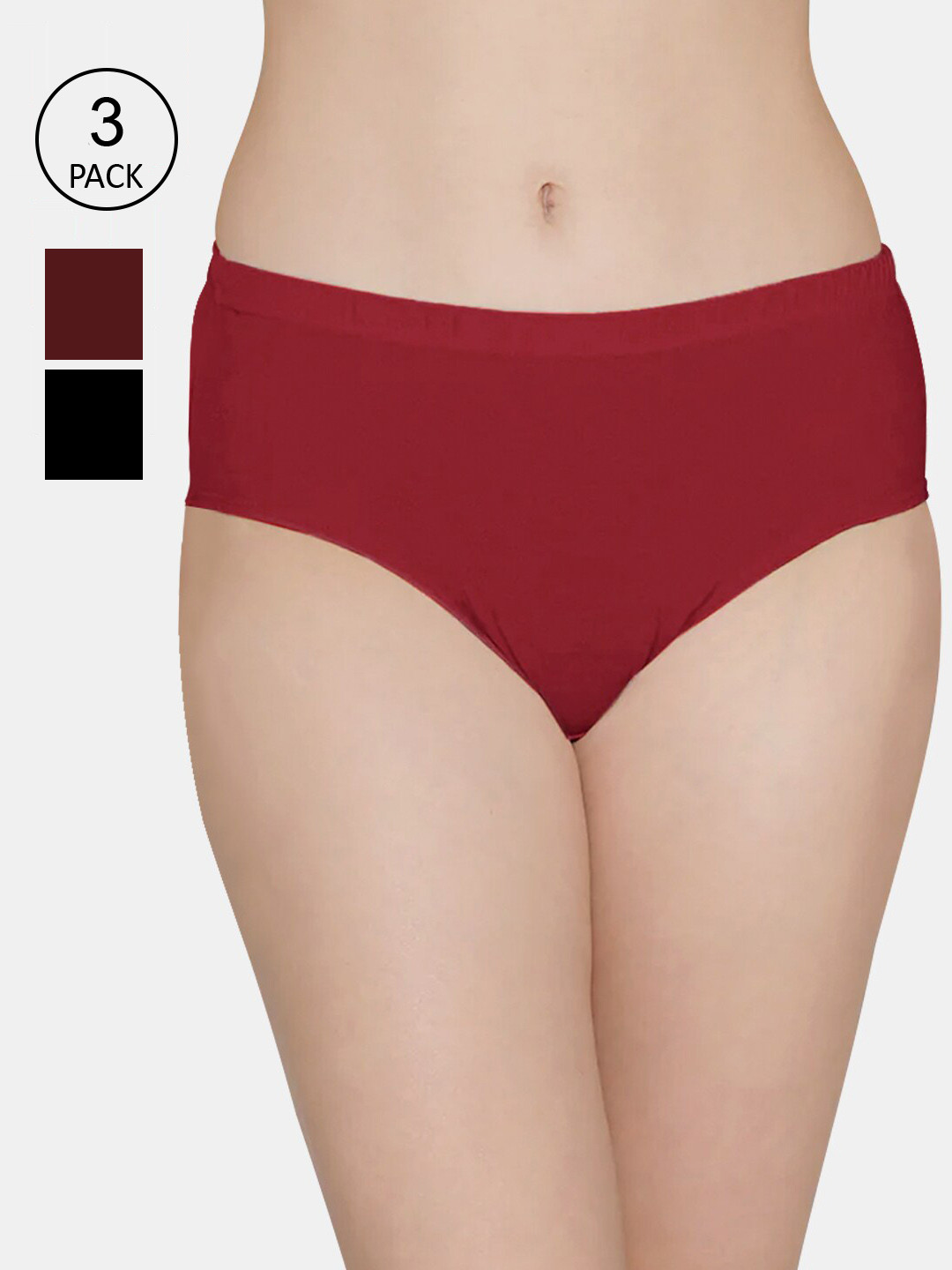 

Kalyani Women Pack Of 3 Red & Black Solid Hipster Briefs
