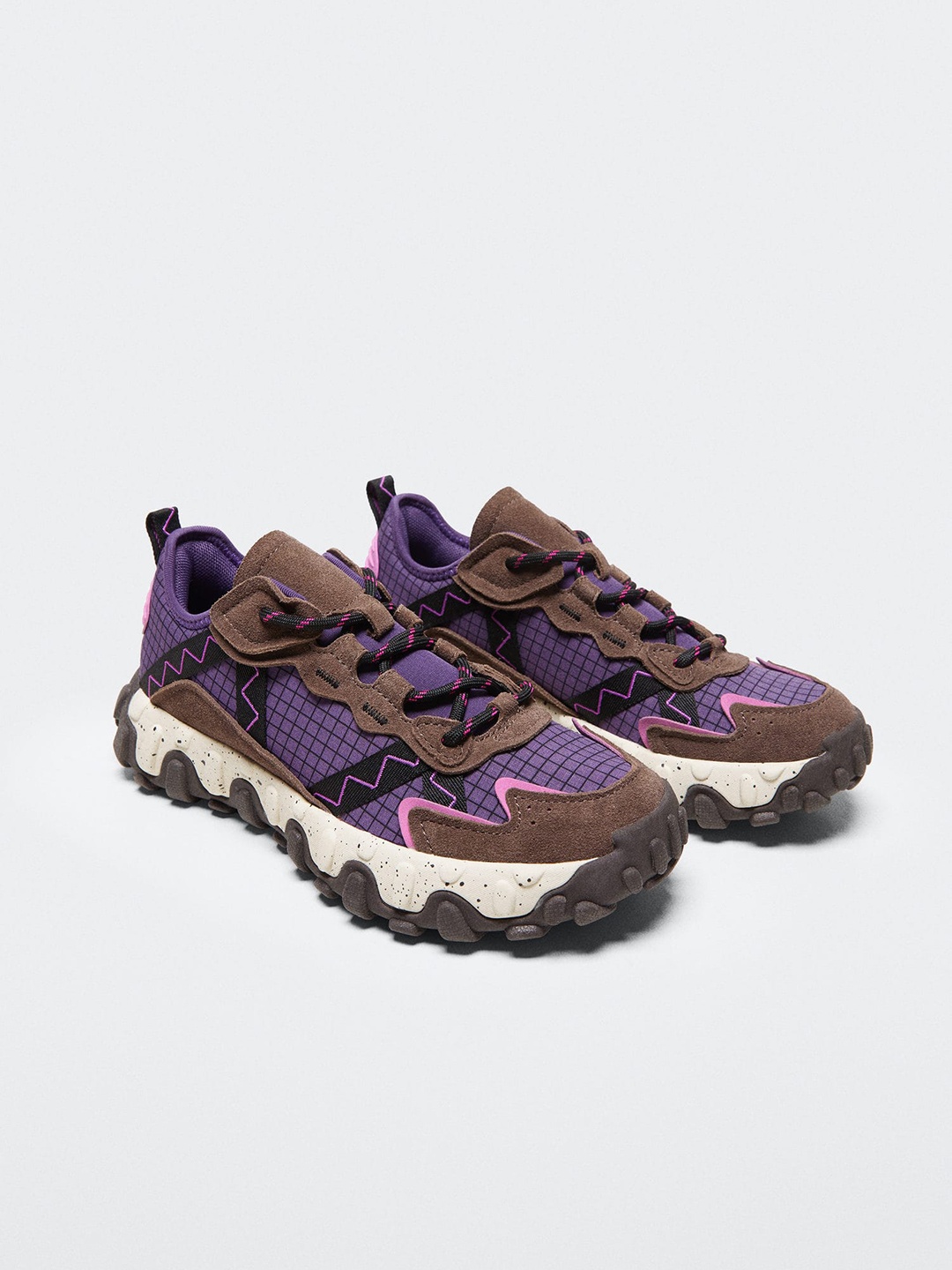 

MANGO Women Purple & Black Checked Sustainable Leather BURGOS Sports Shoes