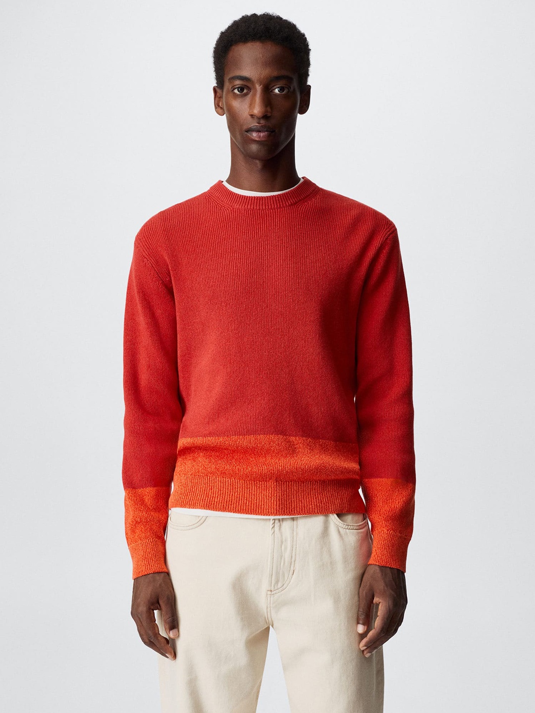 

MANGO MAN Colourblocked Sustainable Pullover, Red