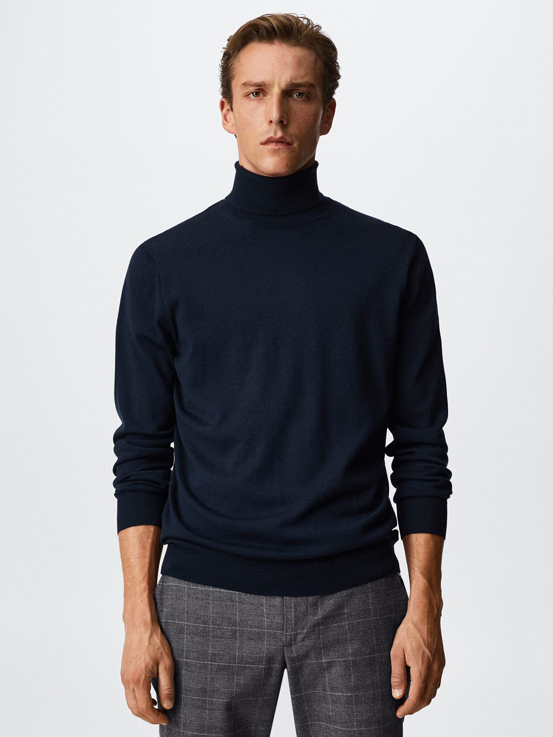 

MANGO MAN Navy Blue Solid Sustainable Pullover