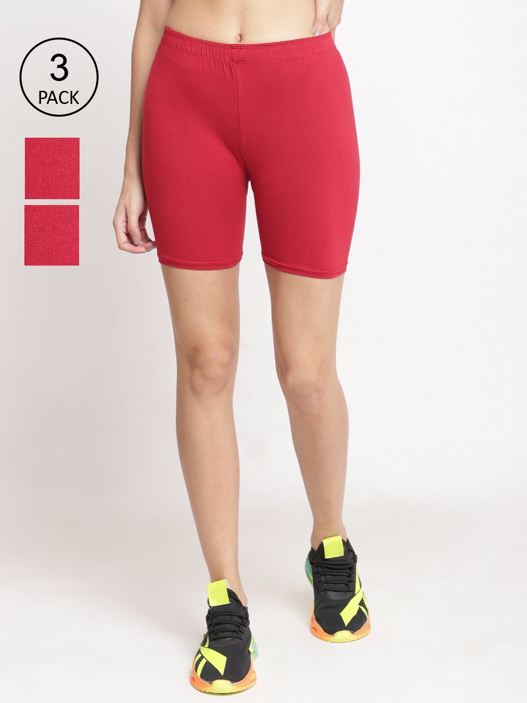 

GRACIT Pack Of 3 Maroon Cotton Cycling Sports Shorts