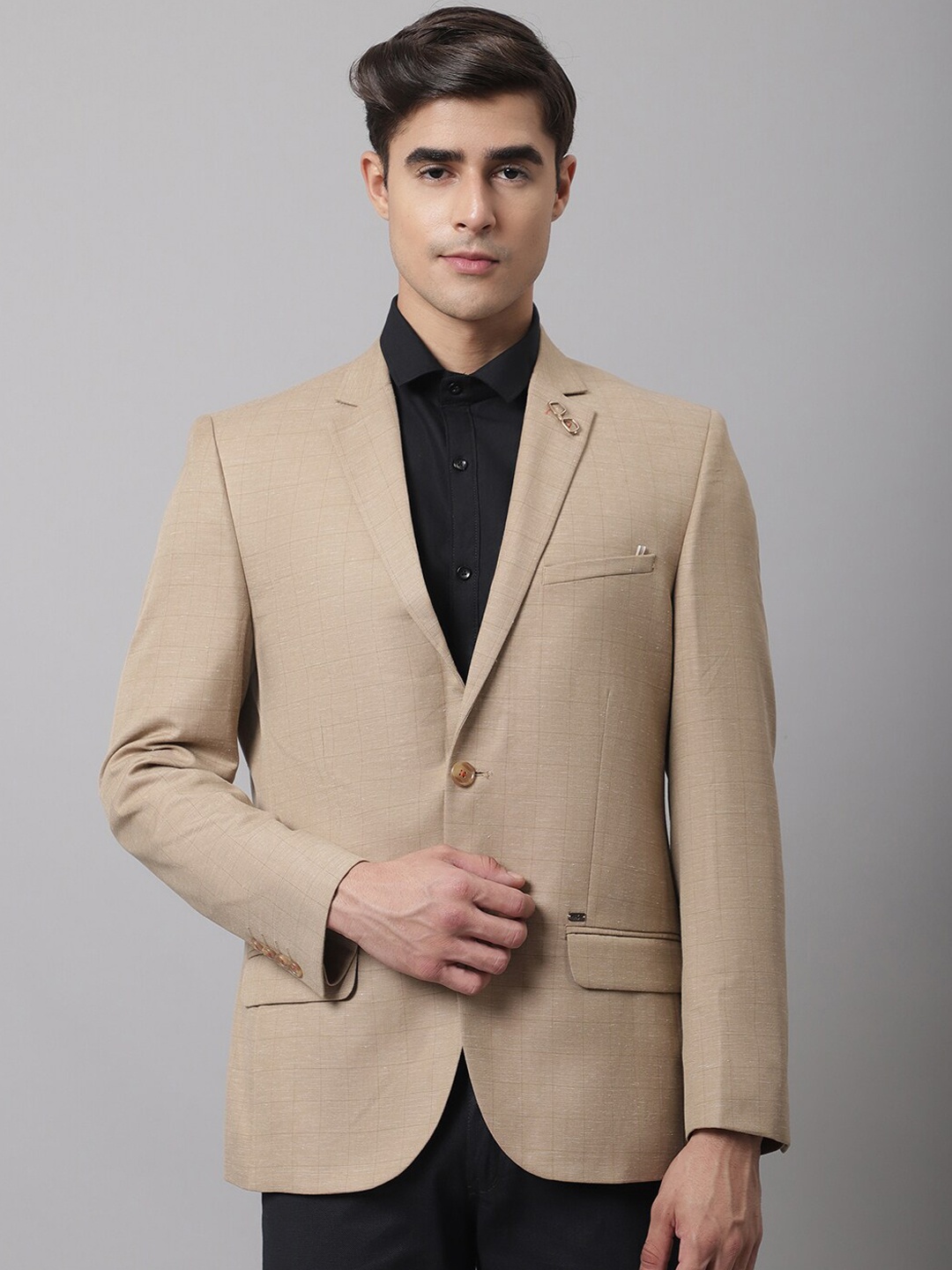 

Cantabil Men Beige Checked Regular-Fit Single Breasted Formal Blazer
