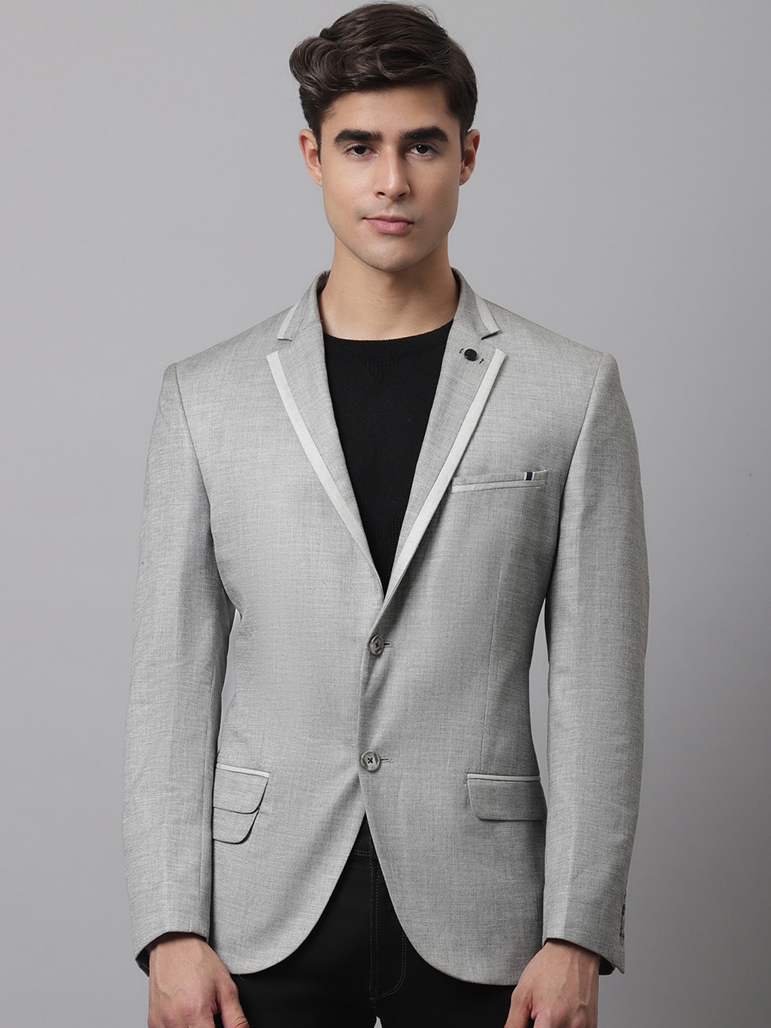 

Cantabil Men Grey Solid Single-Breasted Casual Blazer