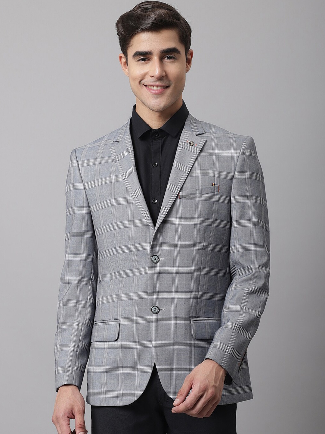 

Cantabil Men Grey Checked Single Breasted Formal Blazer