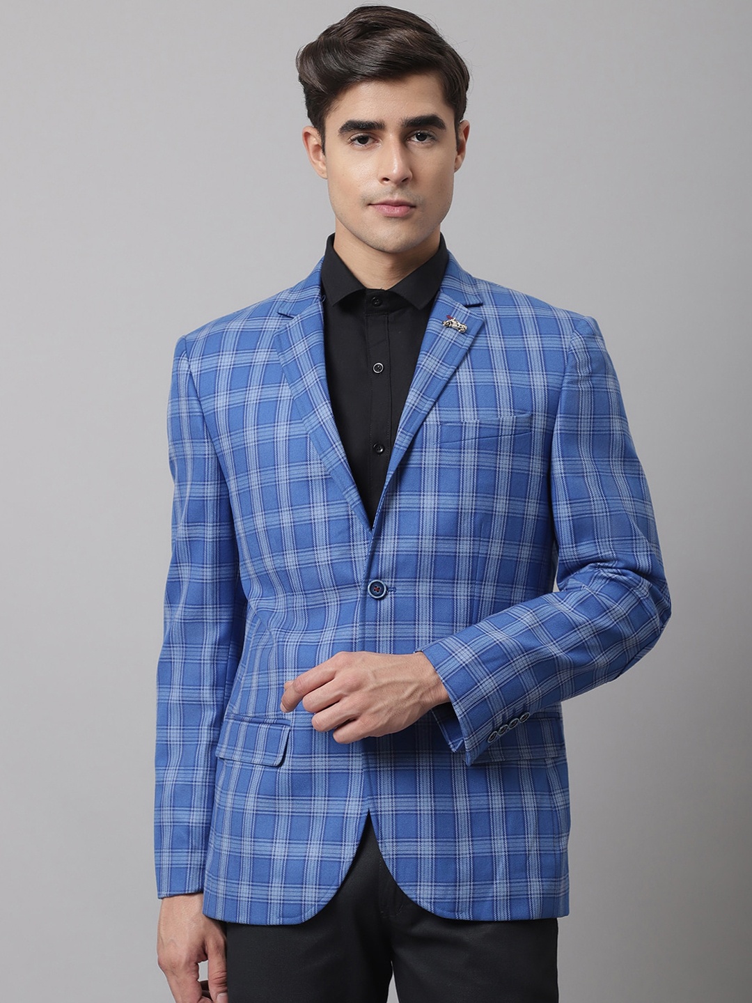 

Cantabil Men Blue Checked Single-Breasted Formal Blazer