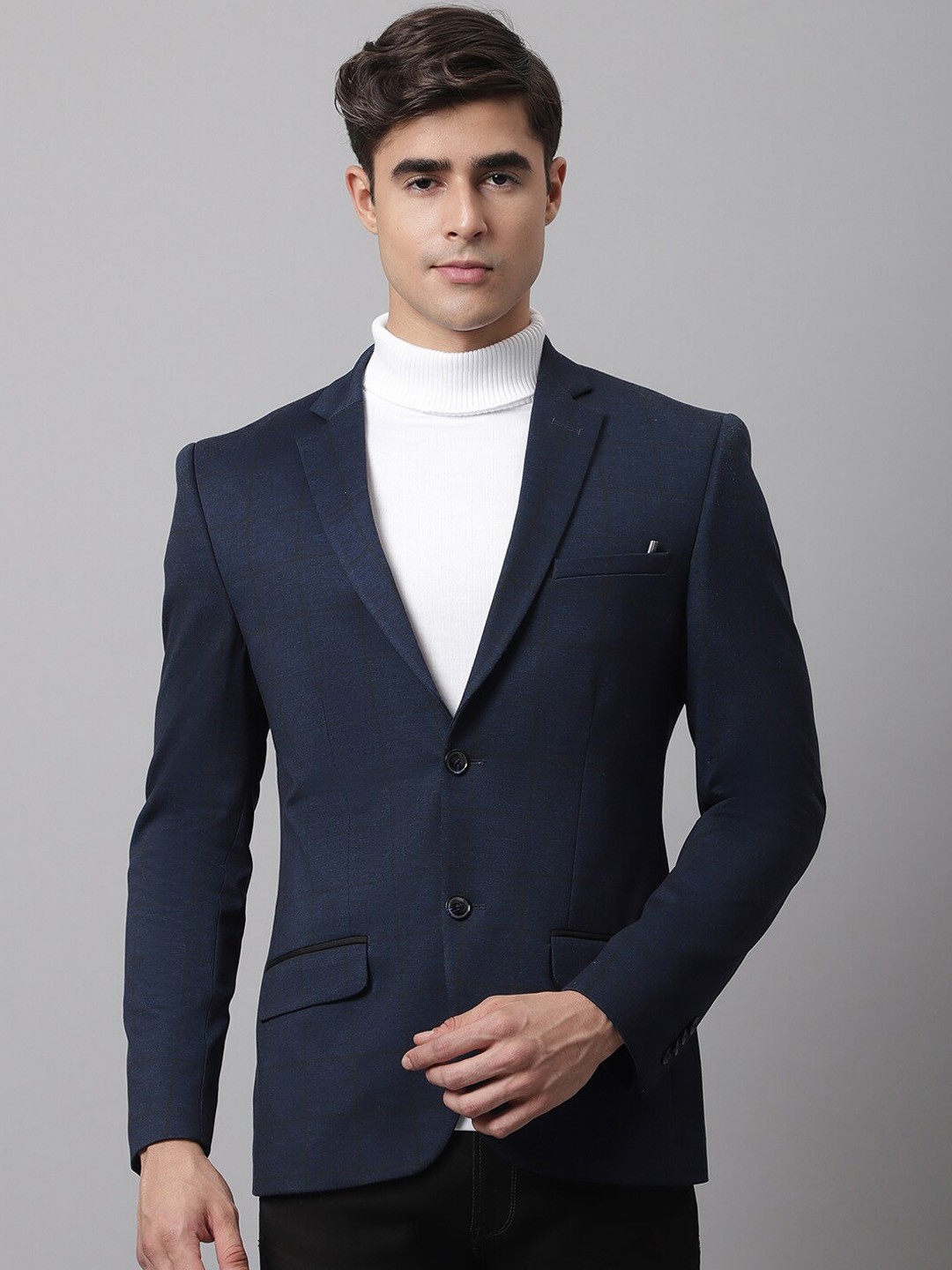 

Cantabil Men Navy Blue Solid Single-Breasted Regular Fit Suede Formal Blazer