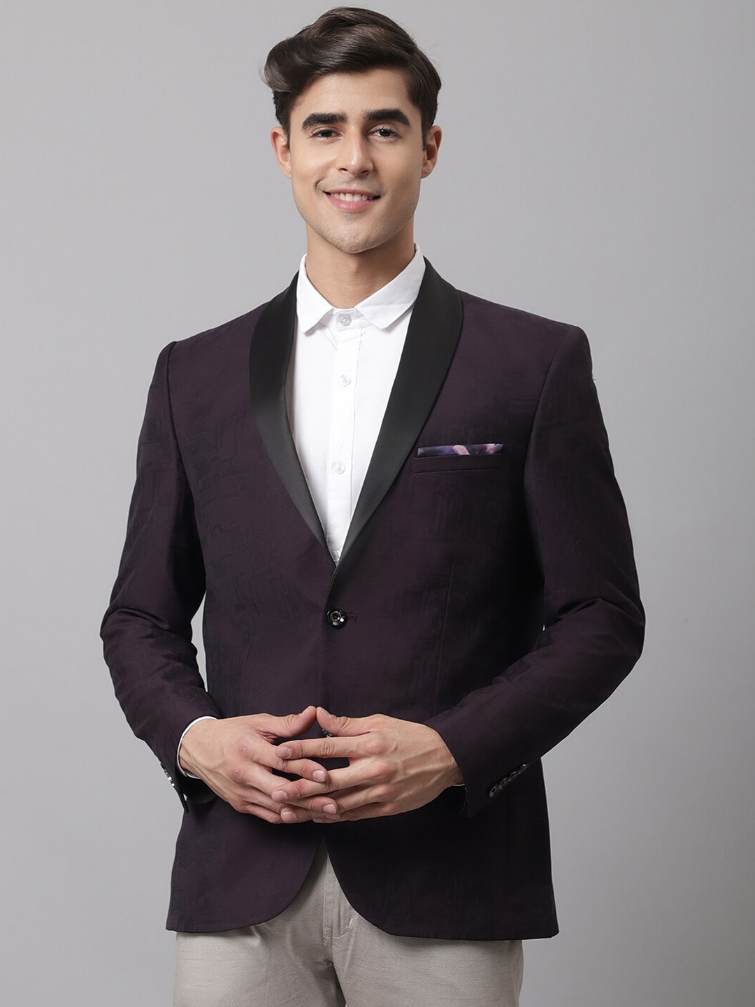 

Cantabil Men Maroon Suede Self Design Single-Breasted Formal Blazer