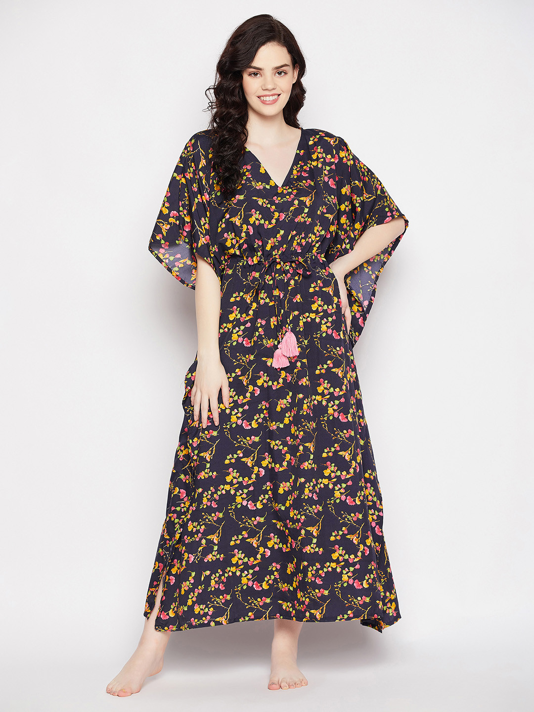 

Clovia Navy Blue Printed Kaftan Maxi Nightdress