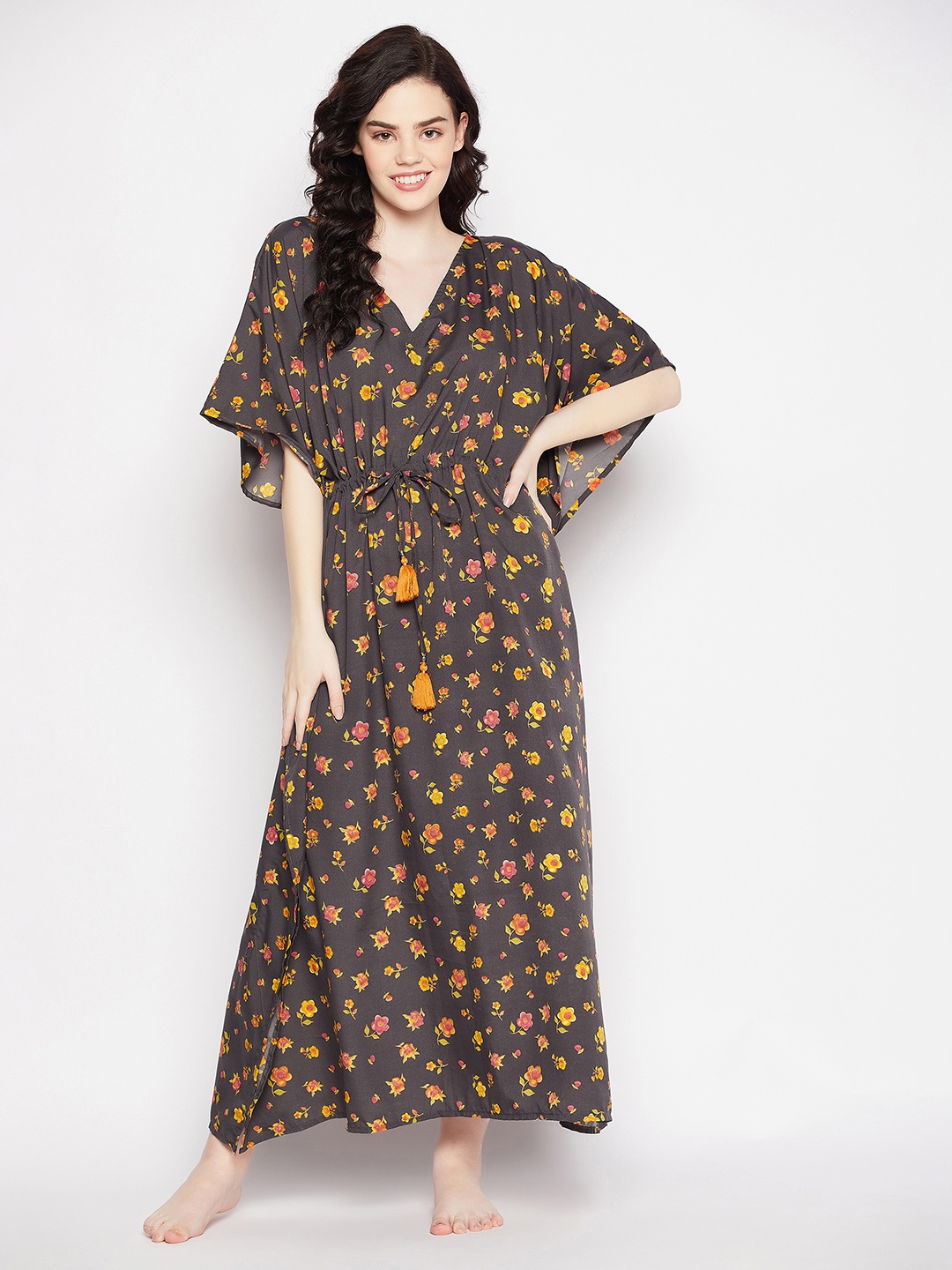 

Clovia Grey Printed Kaftan Maxi Nightdress