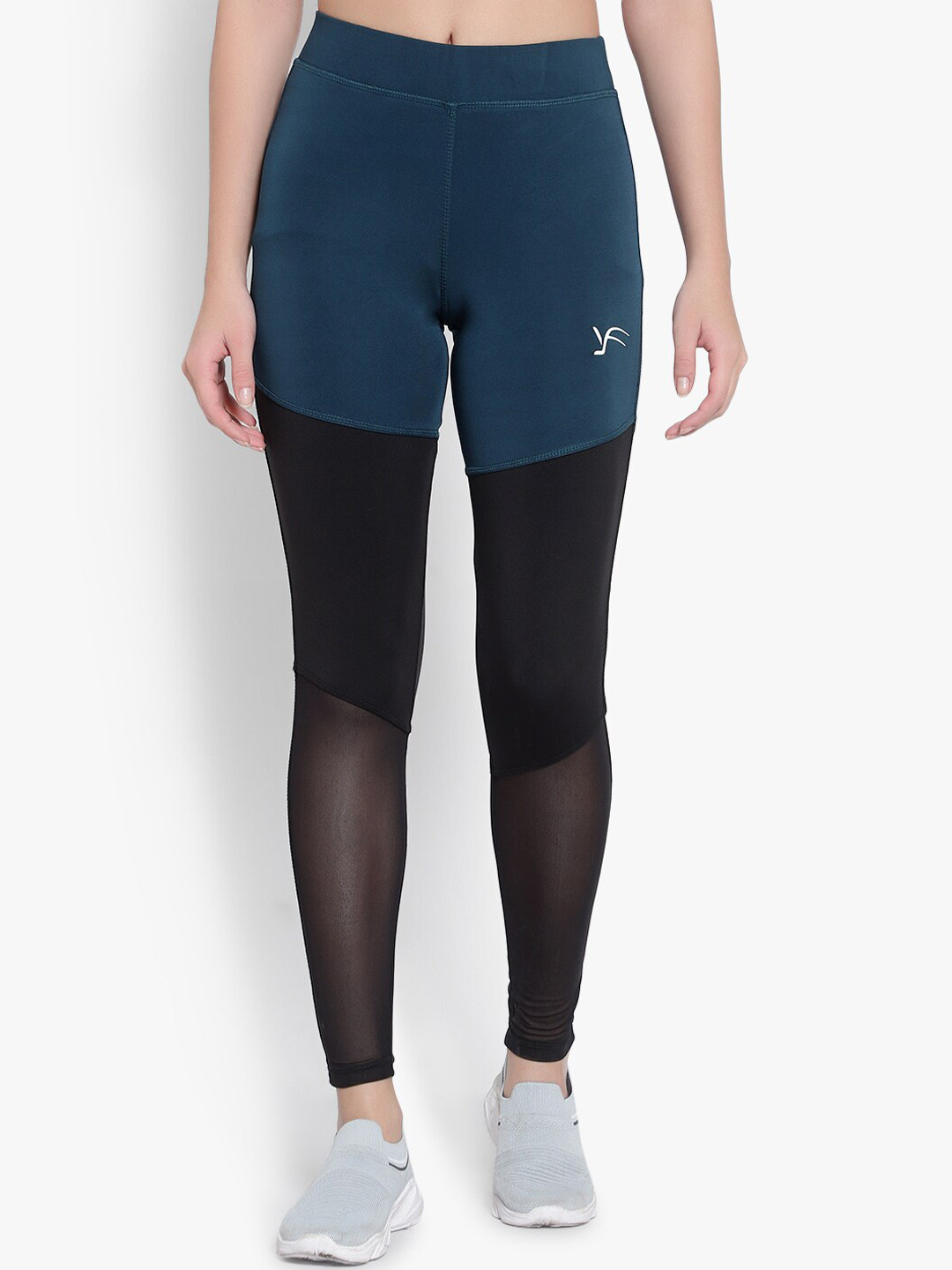 

YOU FOREVER Women Blue & Black Colourblocked Rapid-Dry Ankle-Length Gym Tights