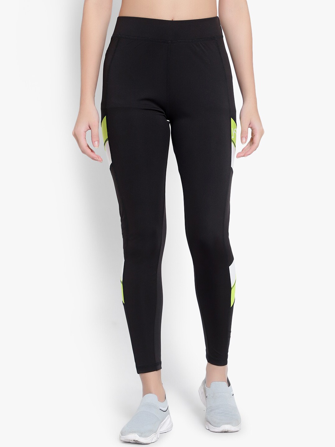 

YOU FOREVER Women Black Colourblocked Ankle-Length Activewear Gym Tights