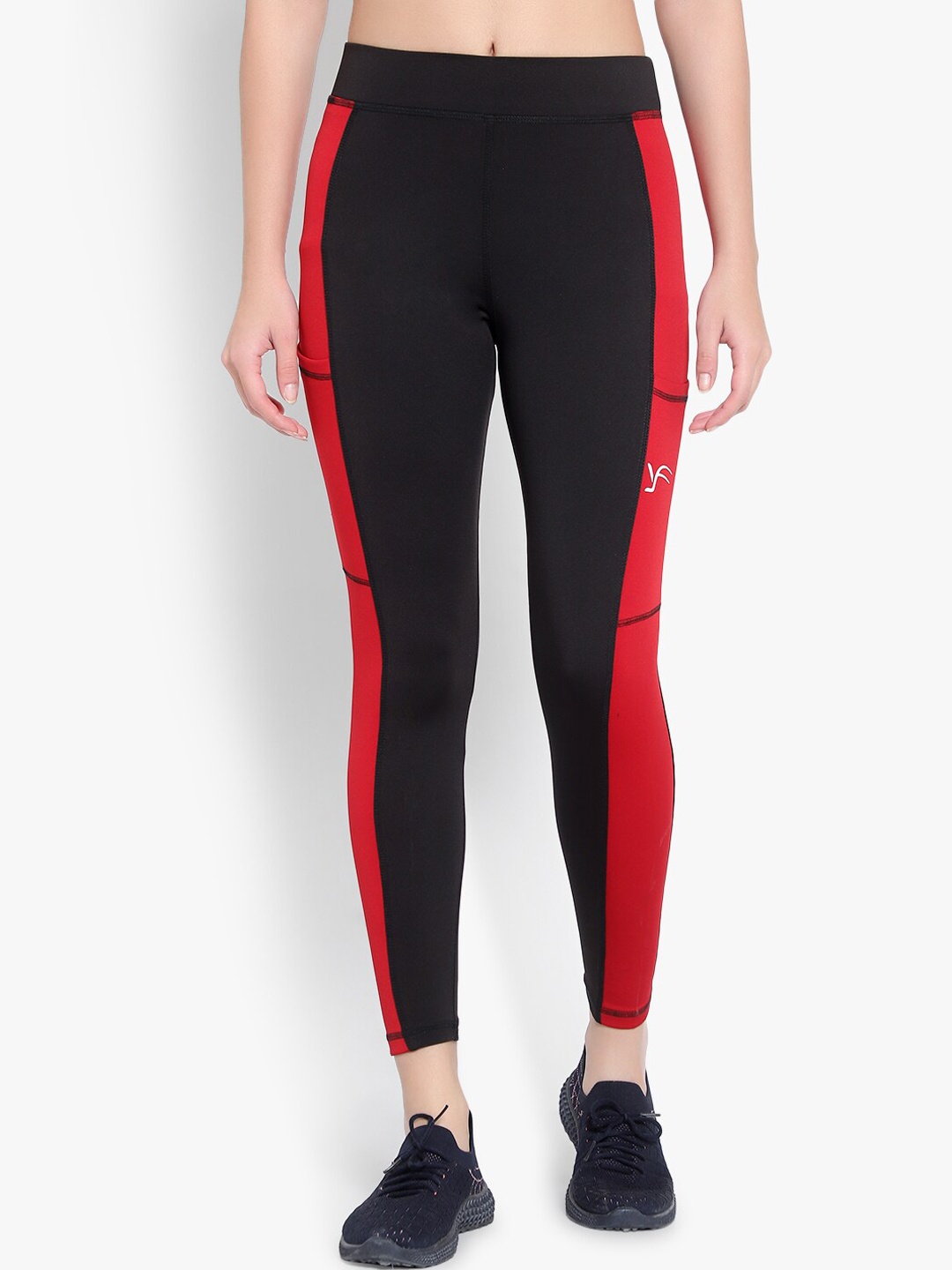 

YOU FOREVER Women Black & Red Solid Slim-Fit Rapid-Dry Ankle-Length Tights