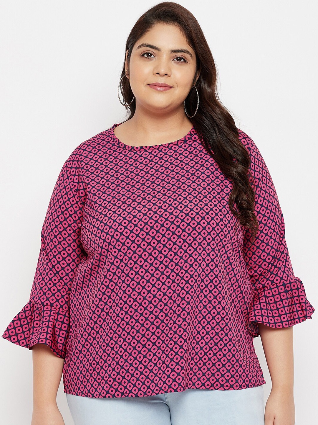

AUSTIVO Women Plus Size Purple & Black Geometric Print Top