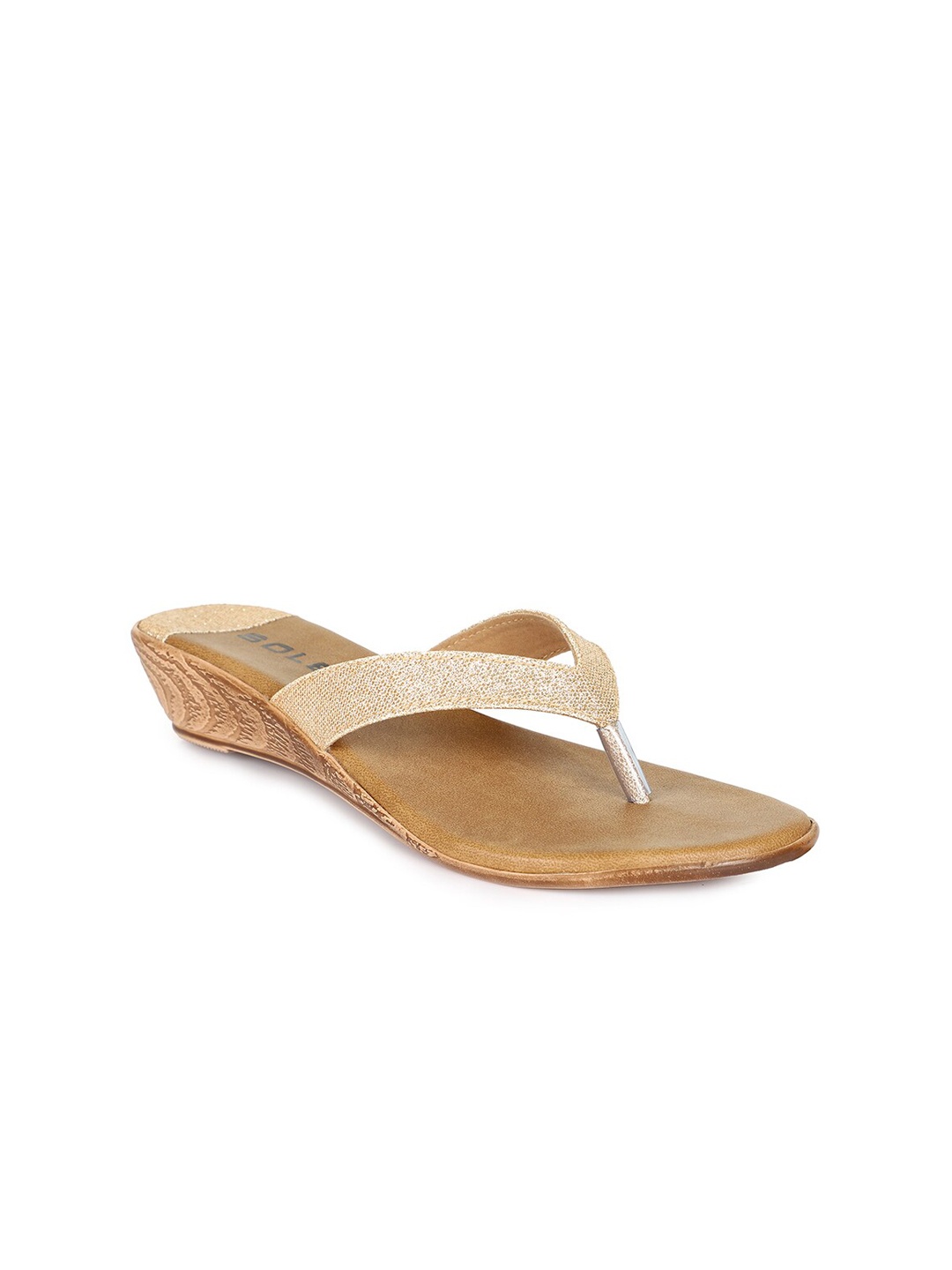 

SOLES Gold-Toned & Cream-Coloured Wedge Sandals