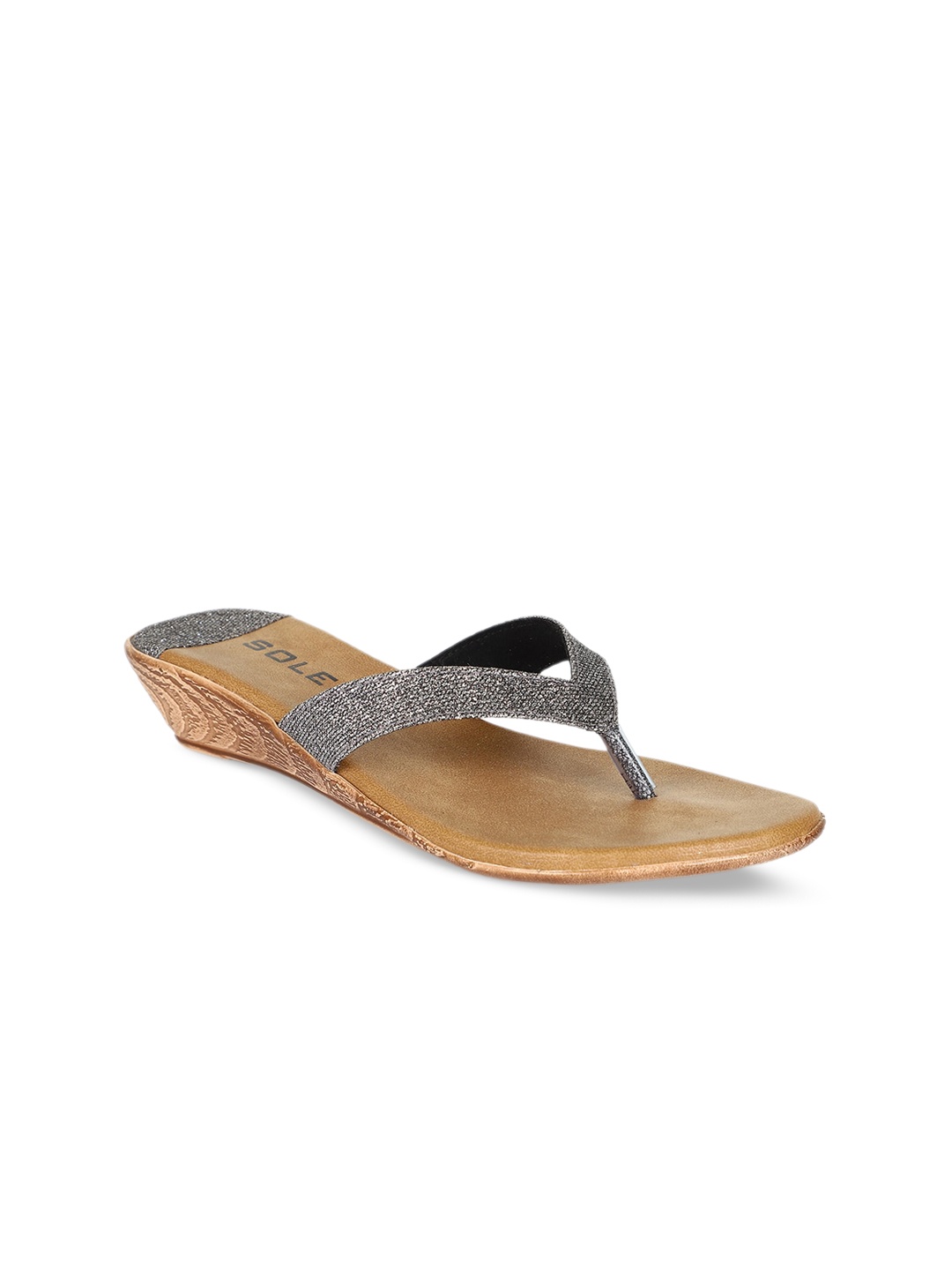 

SOLES Gunmetal-Toned & Brown Wedge Sandals, Metallic